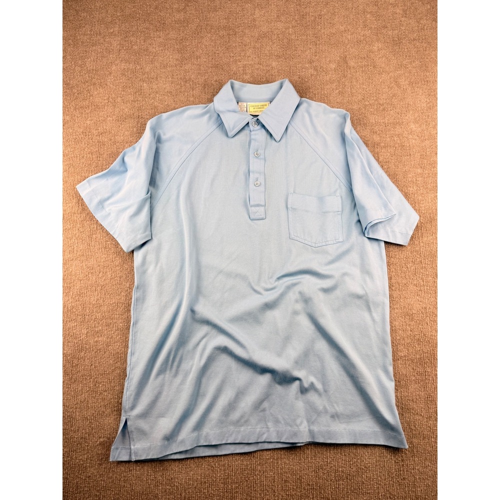 Vtg 70s Robert Bruce Cotton Where It Counts Polo Shirt Blue Raglan Mens Large LT